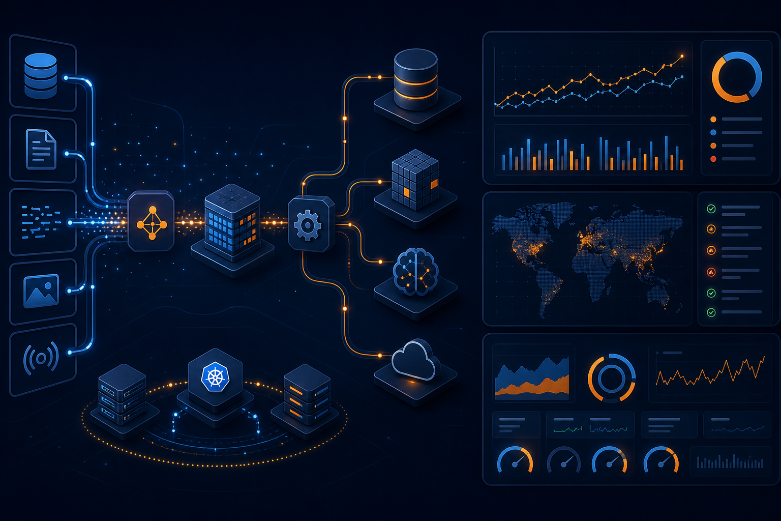 Production AI dashboard and infrastructure visualization